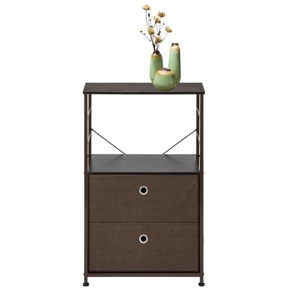 Nightstand 2-Drawer Shelf Storage - Bedside Furniture & Accent End Table Chest For Home, Bedroom, Office, College Dorm, Steel Frame, Wood Top, Easy Pull Fabric Bins,  Brown