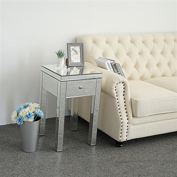 Modern and Contemporary Small 1 Drawer Mirrored Nightstand Bedside Table