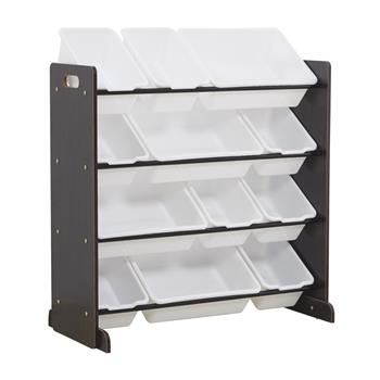 Kids\\' Toy Storage Organizer with 12 Plastic Bins, Espresso / White