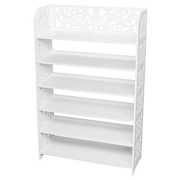 Wood-plastic Board Six Tiers Carved Shoe Rack White B