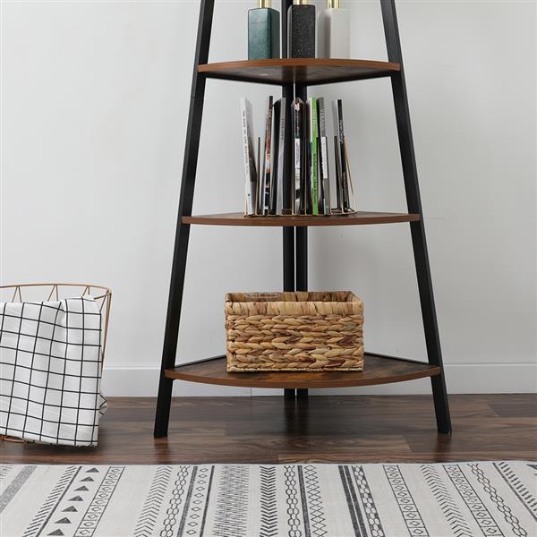 Industrial Corner Ladder Shelf, 5 Tier Bookcase A-Shaped Utility Display Organizer Plant Flower Stand Storage Rack, Wood Look Accent Metal Frame Furniture Home Office