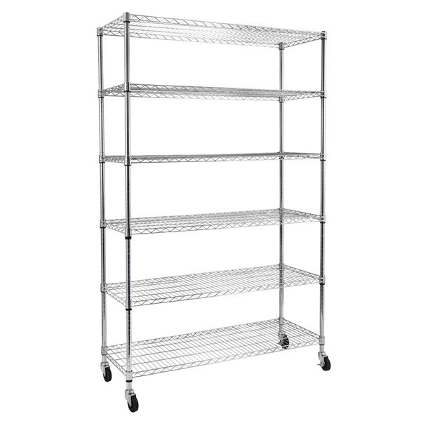 6-Tier NSF Heavy Duty Adjustable Storage Metal Rack with Wheels/Leveling Feet & Shelf Liners Ideal for Garage, Kitchen, and More - Chrome