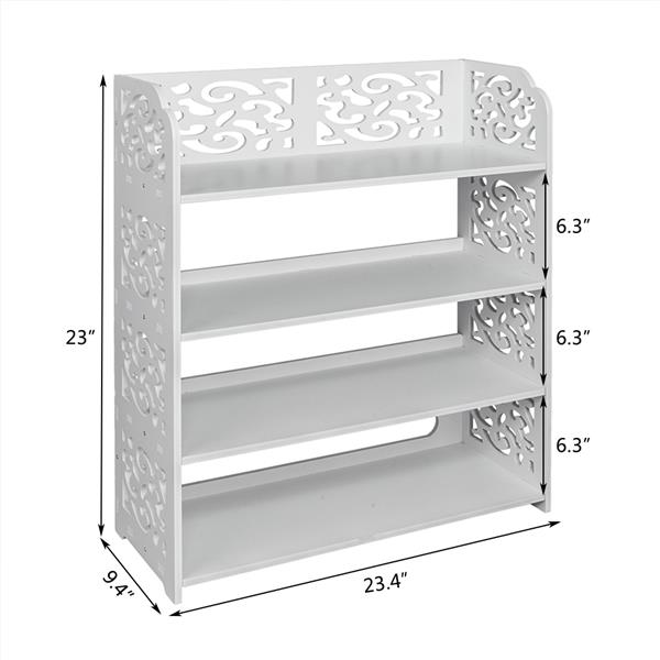 Wood-plastic Board Four Tiers Carved Shoe Rack White B