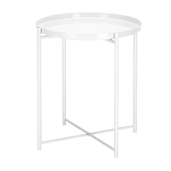 Round Metal Countertop And Cross Base Wrought Iron Living Room Side Table Pearl White