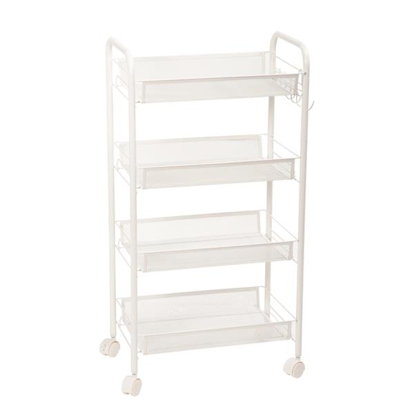 Exquisite Honeycomb Net Four Tiers Storage Cart with Hook Ivory White