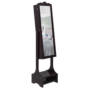 Non Full Mirror Wooden Floor Standing 3-Layer Shelf With Inner Mirror 2 Drawers 17 Cosmetic Brush Holders With Panel 95 Warm LED Lamp With Jewelry Storage Adjustable Mirror Cabinet - Dark Brown