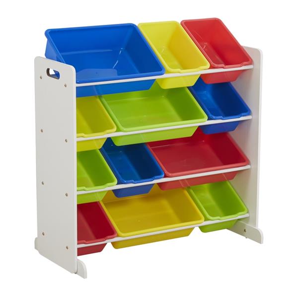 Kids' Toy Storage Organizer with 12 Plastic Bins, White / Primary