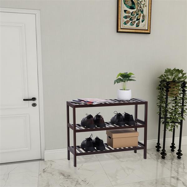 100% Bamboo Shoe Rack Bench, Shoe Storage, 3-Layer Multi-Functional Cell Shelf, Can Be Used For Entrance Corridor, Bathroom, Living Room And Corridor 70 * 25 * 55 Dark Brown