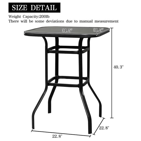 Wrought Iron Glass High Bar Table Patio Bar Table Black