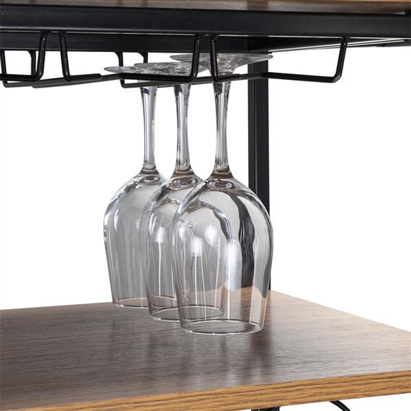 Industrial Wine Rack Cart Kitchen Rolling Storage Bar Wood Table Serving Trolley