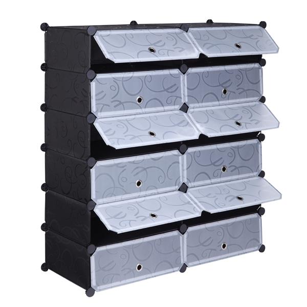 12-Cube Shoe Rack, DIY Plastic Storage Organizer,Modular closet cabinet with Doors