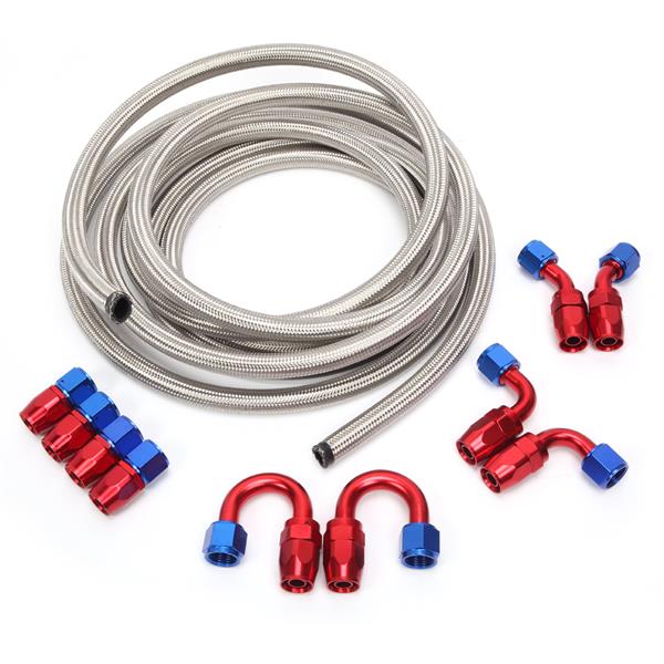 10AN 20-Foot Universal Silver Fuel Pipe   10 Red and Blue Connectors