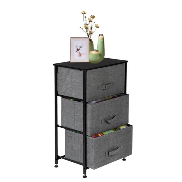 3-Tier Dresser Drawer, Storage Unit with 3 Easy Pull Fabric Drawers and Metal Frame, Wooden Tabletop, for Closets, Nursery, Dorm Room, Hallway, Grey