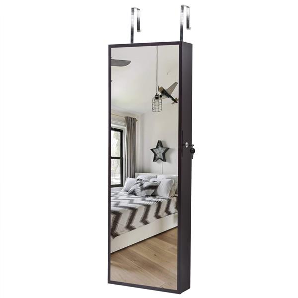 Full Mirror Wooden Wall Mounted 3-Layer Shelf 17 Cosmetic Brush Holders With Inner Mirror 8 Blue LED Light Mirror Cabinets - Dark Brown