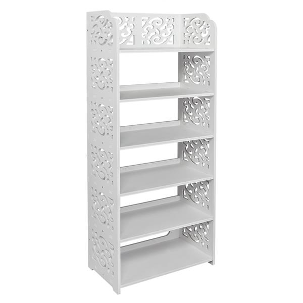 Wood-plastic Board Six Tiers Carved Shoe Rack White A