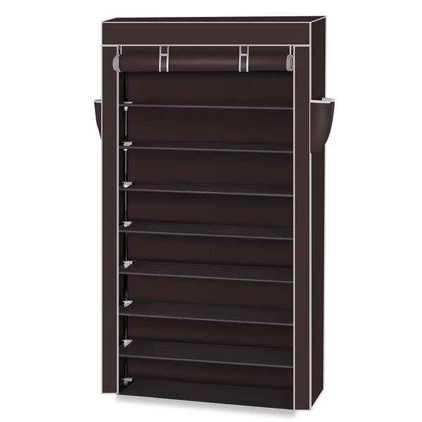 10 Tiers Shoe Rack with Dustproof Cover Closet Shoe Storage Cabinet Organizer Dark Brown