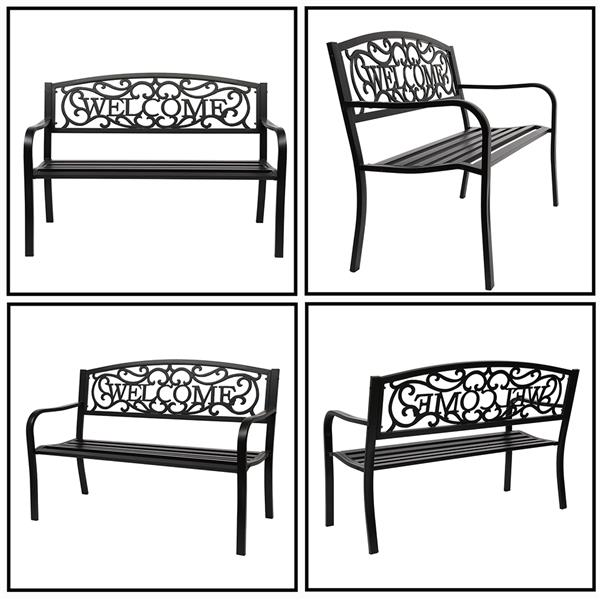 50" Outdoor Welcome Backrest Cast Iron Bench