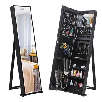 79 Blue Led Jewelry Cabinet, Jewelry Storage Cabinet, Upright Jewelry Cabinet With Long Mirror（Black）