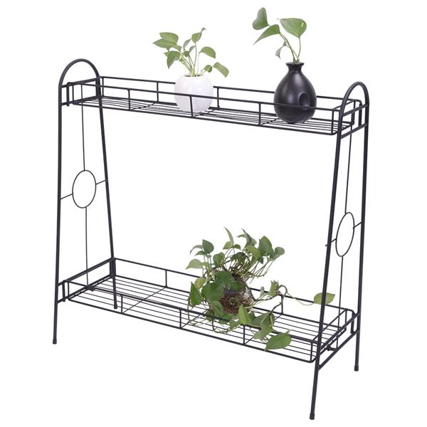 2 Layers Of Round Pattern Plant Shelf (Yh-Cj008 With Accessories) Black Baking Paint