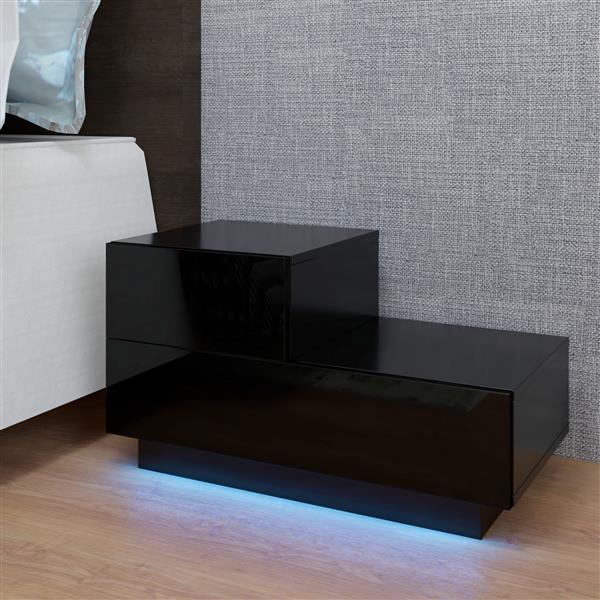 RGB LED 2-Drawer Nightstand End Table Black