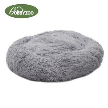 [HOBBYZOO] Pet Dog Cat Calming Bed Warm Soft Plush Round Light Gray