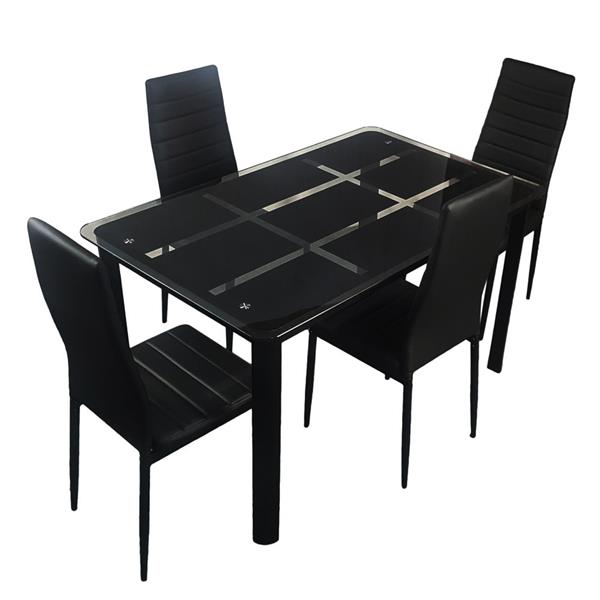 Rectangle Tempered Glass Dining Table with Nine Block Box Pattern Black