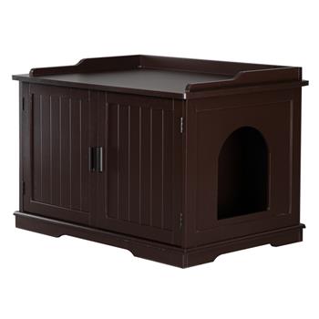 FCH Cat Litter Box Enclosure Cabinet, Large Wooden Indoor Storage Bench Furniture for Living Room, Bedroom, Bathroom, Side Table w/Pet Mat 