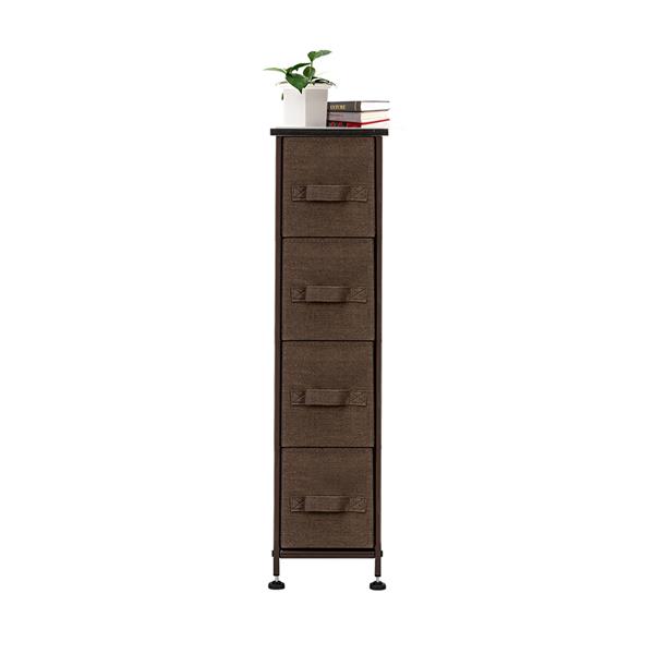 Narrow Dresser, Vertical Storage Unit With 4 Fabric Drawers, Metal Frame, Slim Storage Tower, 7.9" Width, For Living Room, Kitchen, Small Space, Gap, Brown