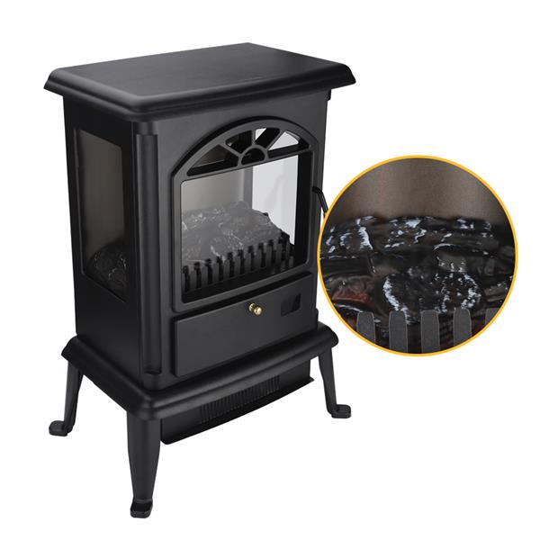 American Standard HT1217 1500W Freestanding Three-door Glass 3D Flame Fireplace with Remote Control/Fake Firewood/Single Color/3 Quartz Tubes/Black