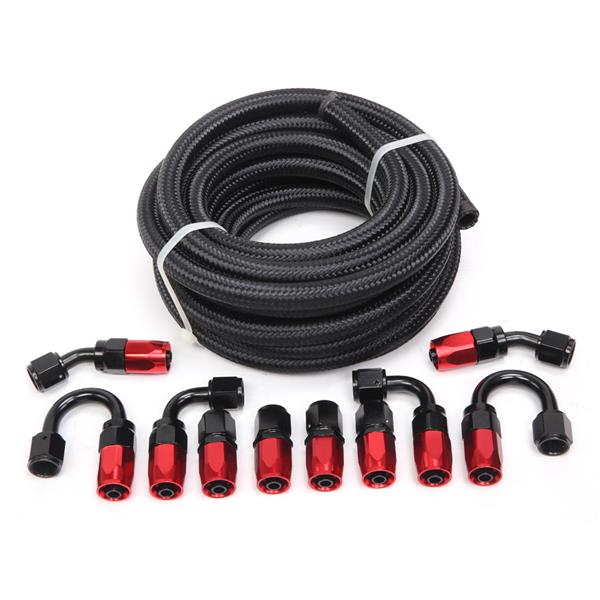 6AN 20-Foot Universal Black Fuel Pipe   10 Red and Black Connectors
