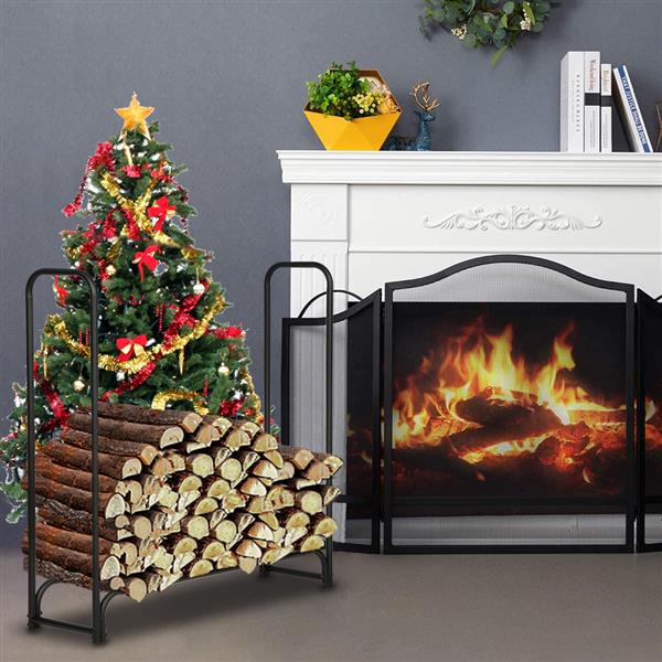 Black Sand Pattern Single Layer 4 Feet Long 46 Inches High Indoor And Outdoor Wrought iron fireplace firewood stand