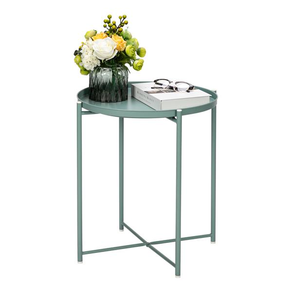Round Metal Countertop And Cross Base Wrought Iron Living Room Side Table Green