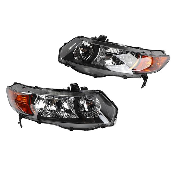 2pcs Front Left Right Headlights for Honda Civic 2006-2011 2dr Coupe Models Only Black