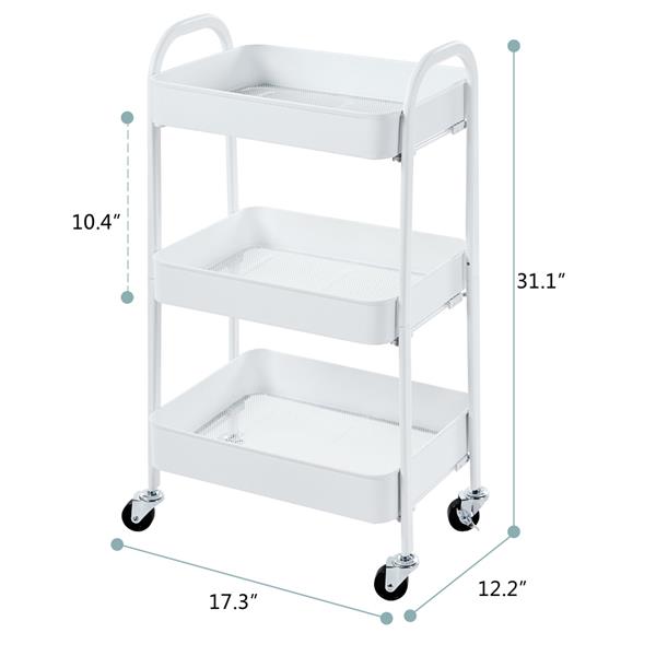 3 Tier Rolling Cart (White)