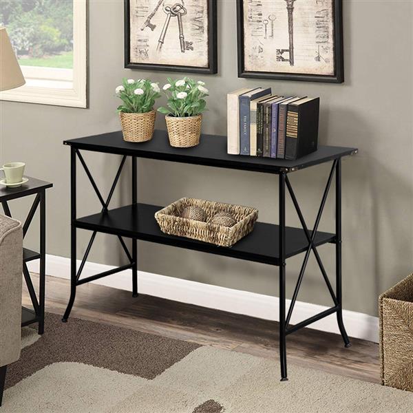 Black MDF Countertop Black Wrought Iron Base 2 Layers Console Table