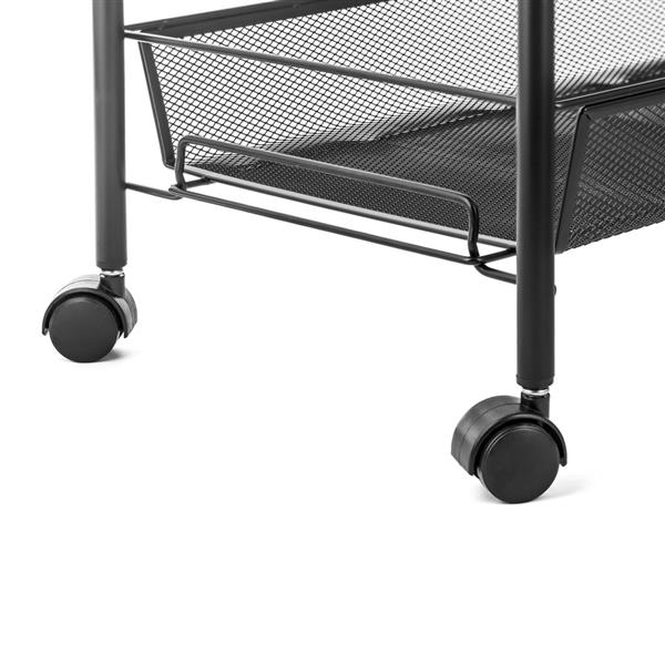 Exquisite Honeycomb Net Four Tiers Storage Cart with Hook Black