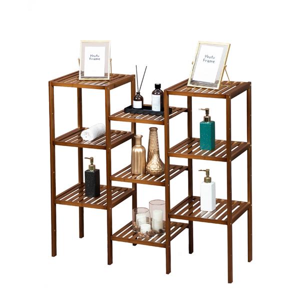 100% Bamboo High-grade Plant Shelf Multi-Functional 9-layer Shelf Flower Pot Shelf Display Shelf 96 * 90 * 33cm-Dark Brown