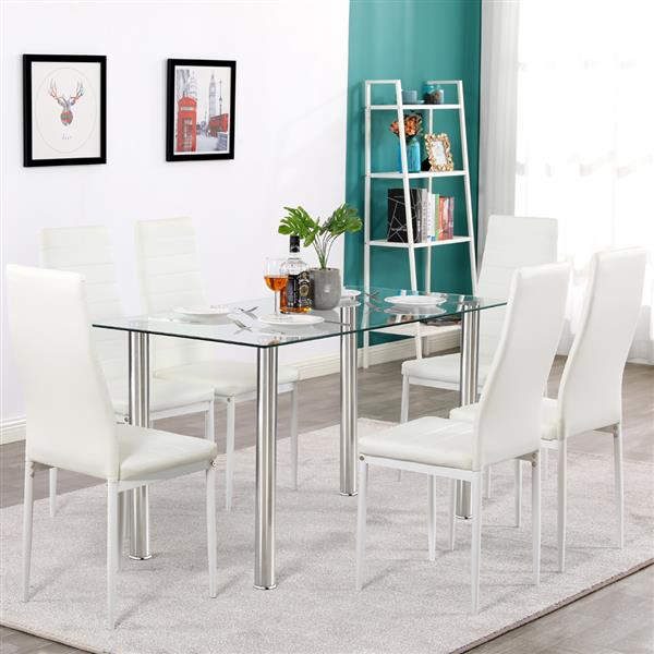 Simple Assembled Transparent Glass & Iron Dinner Table