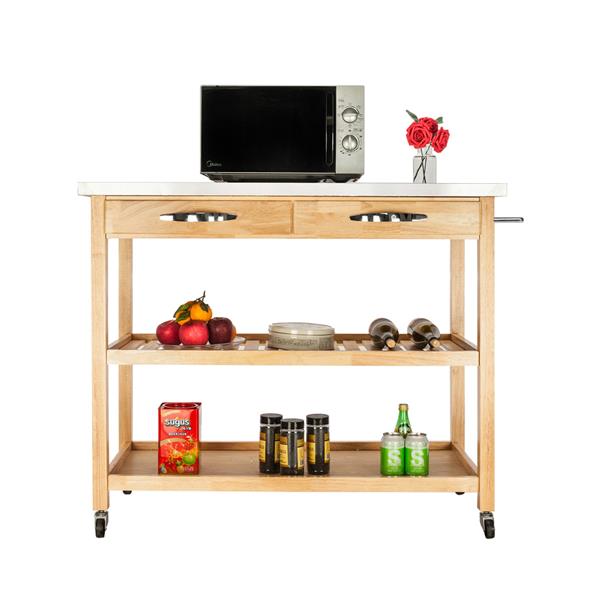Moveable Kitchen Cart with Stainless Steel Table Top & Two Drawers & Two Shelves Burlywood