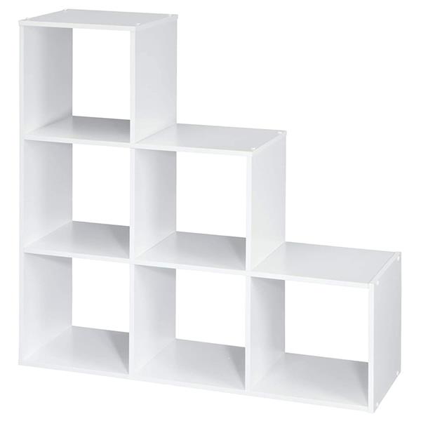 6 Cubes Organizer Wood Bookshelf Open Shelf Bookcase , 3-2-1 Cube Storage Shelf , White