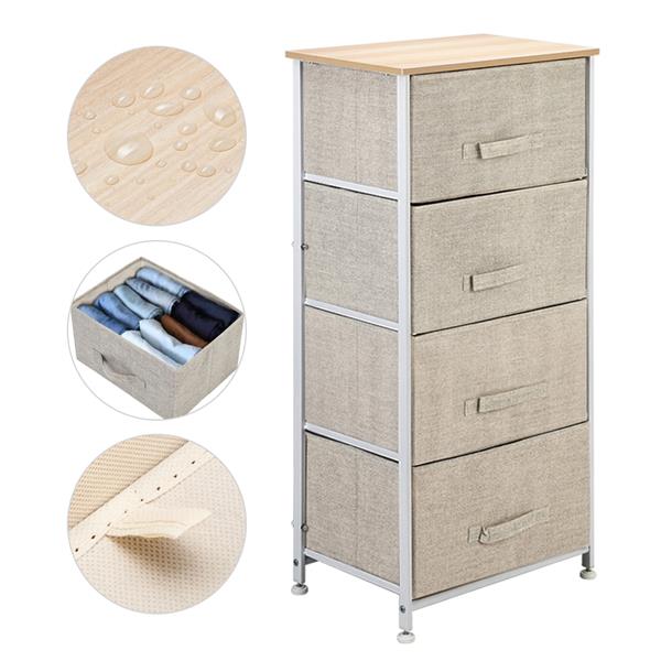 4-Tier Dresser Tower, Fabric Drawer Organizer With 4 Easy Pull Drawers With Metal Frame,Wooden Tabletop For Living Room, Closet, Linen/Natural