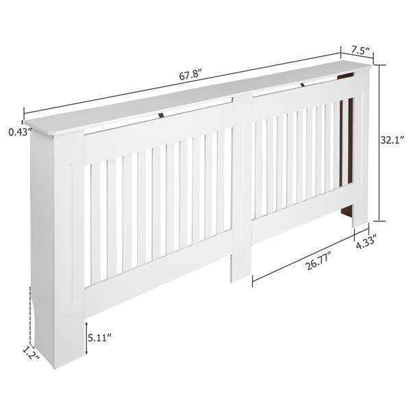 Simple Traditional Design Ventilated E1 MDF Board Vertical Stripe Pattern Radiator Cover White XL
