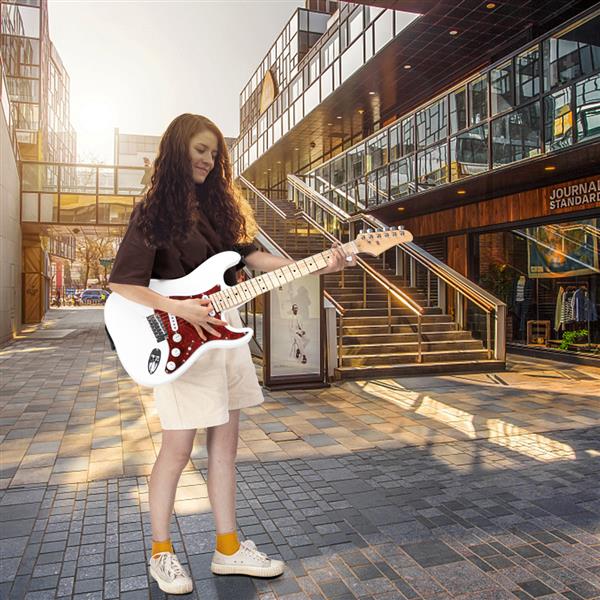 ST3 Stylish Pearl-shaped Pickguard Electric Guitar White & Red