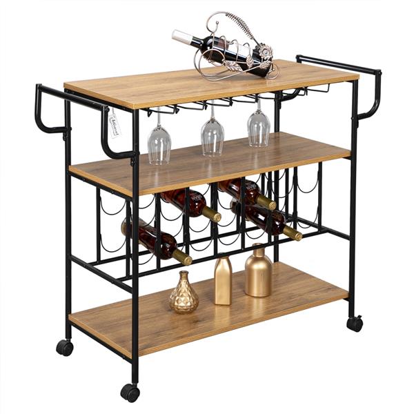 Industrial Wine Rack Cart Kitchen Rolling Storage Bar Wood Table Serving Trolley