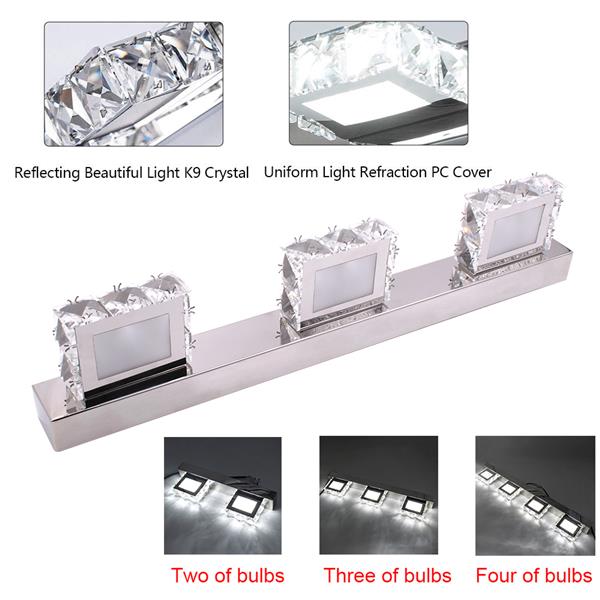 9W ZC001208 Three Lights Crystal Surface Bathroom Bedroom Lamp White Light Silver