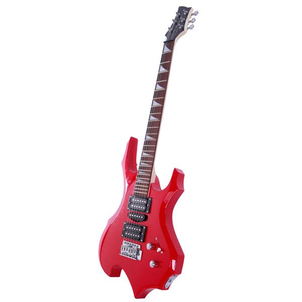 Novice Flame Shaped Electric Guitar HSH Pickup   Bag   Strap   Paddle   Rocker   Cable   Wrench Tool Red