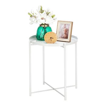 Round Metal Countertop And Cross Base Wrought Iron Living Room Side Table Pearl White