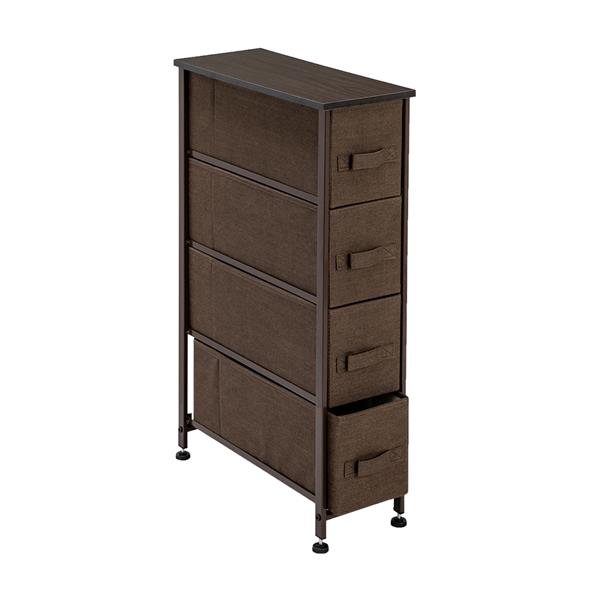 Narrow Dresser, Vertical Storage Unit With 4 Fabric Drawers, Metal Frame, Slim Storage Tower, 7.9" Width, For Living Room, Kitchen, Small Space, Gap, Brown