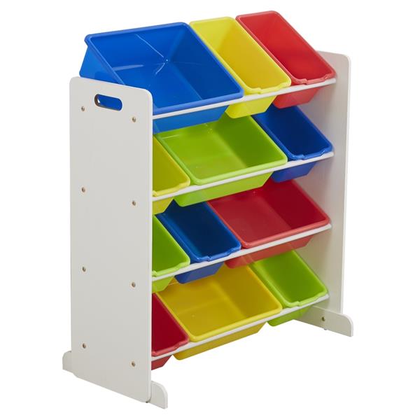 Kids' Toy Storage Organizer with 12 Plastic Bins, White / Primary