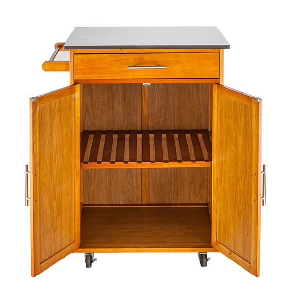 Moveable Kitchen Cart with Stainless Steel Table Top & One Drawer & One Cabinet Sapele